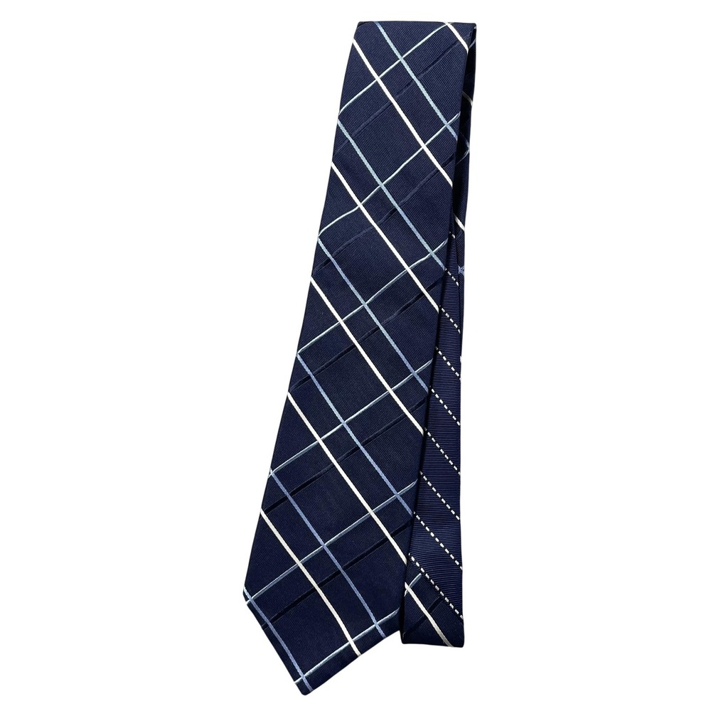 Tommy‎ Hilfiger Tie Mens One Size Blue Plaid Classic Pointed Woven Silk Necktie